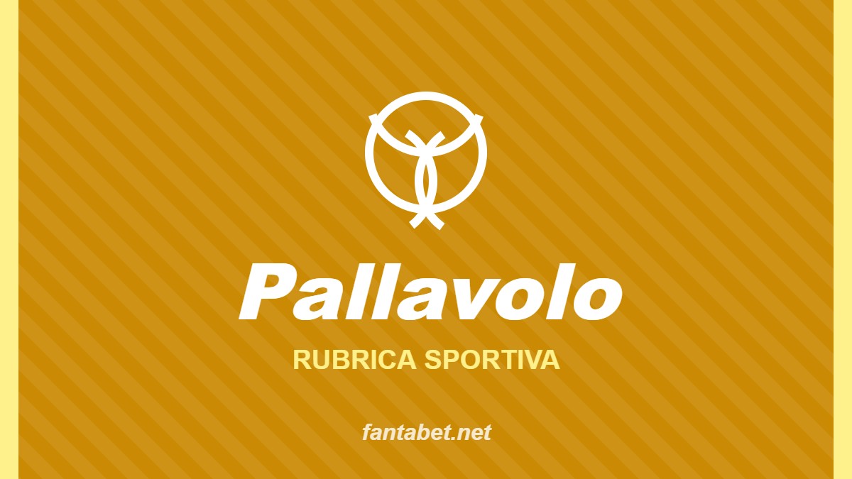 Pallavolo – Rubrica sportiva: grafica fantabet.net con pallone da pallavolo su sfondo giallo