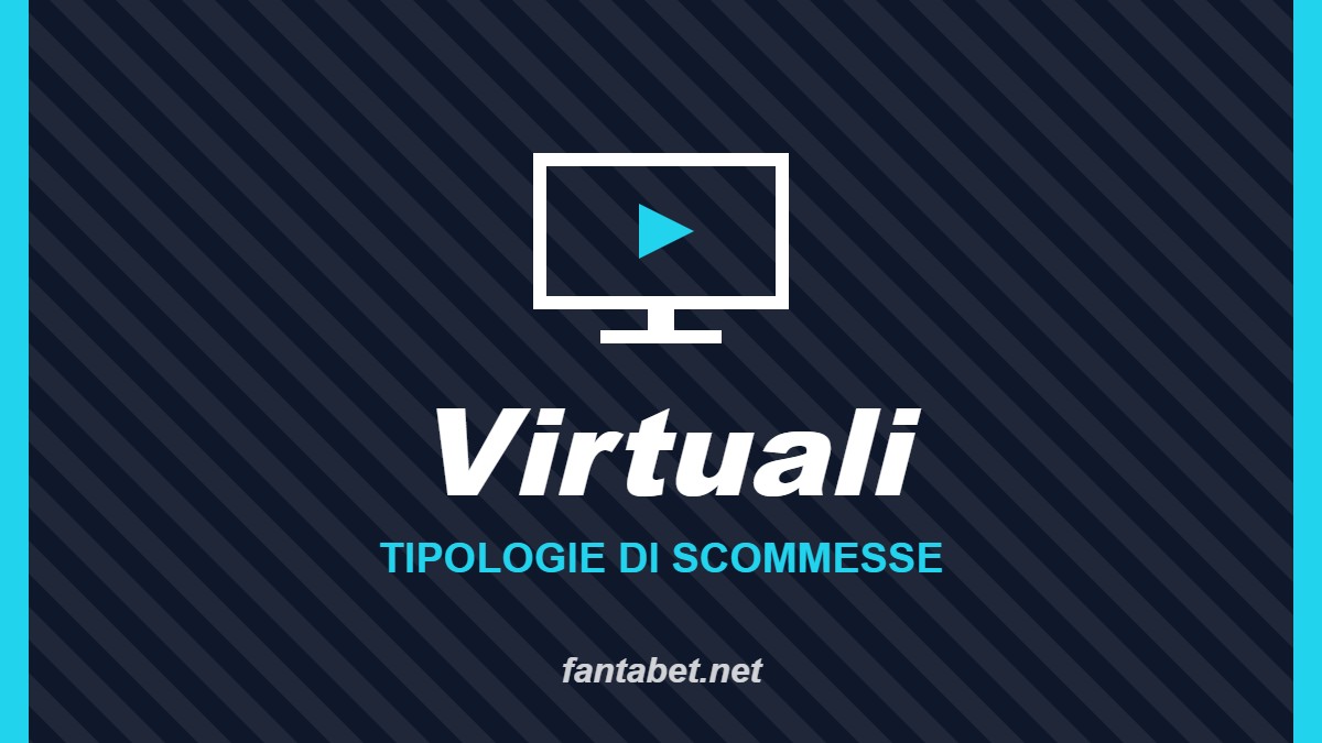 Virtuali – Tipologie di scommesse: grafica fantabet.net con monitor con simbolo play su sfondo blu notte