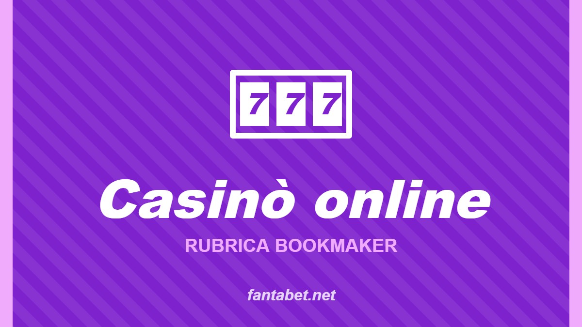 Casinò online – Rubrica bookmaker: grafica fantabet.net con slot machine su sfondo viola
