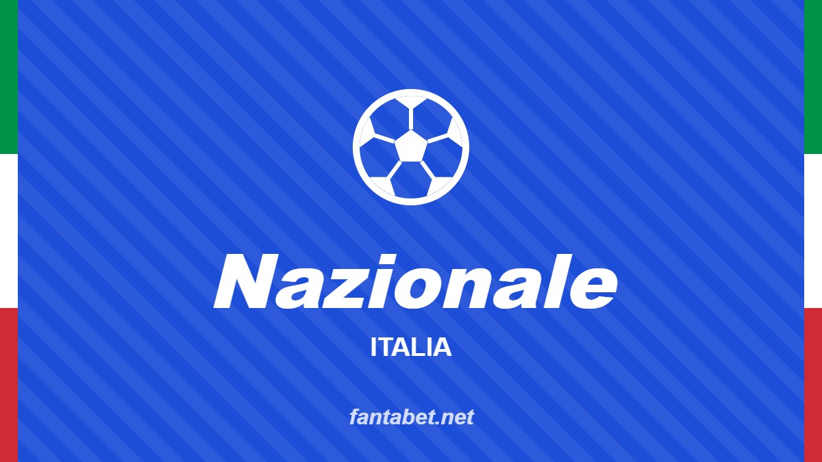 Nazionale – Italia: grafica fantabet.net con pallone da calcio e bordi tricolore su sfondo blu azzurro